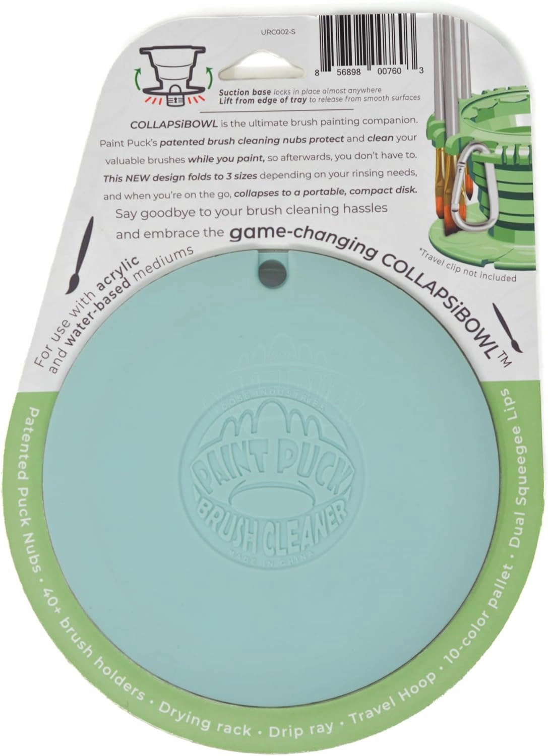 Collapsable Paint Brush Cleaner Rinse Cup (All-in-One) Fine Art, Studio, Classroom | Brushes Holder & Silicone Cleaning System for Acrylic, Watercolor, and Water-Based Mediums (Green)