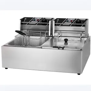 Commercial Deep Fryer with Basket 6-12L Capacity Adjustable Temperature and Timer Stainless Steel With lid Suitable for home/commercial/camping/outdoor (Double fry basket   machine-17.5lbs)