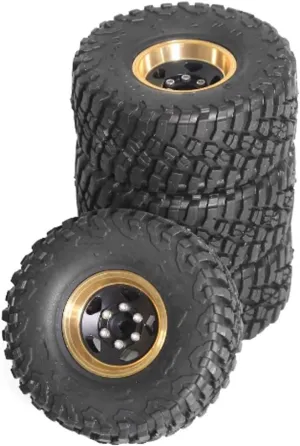Compatible with Axial for AX24 for SCX24 for TRX4M 1/18 1/24 RC Crawler Car Part Black Coating Brass 1.0" Beadlock Wheel Tires Set RC Wheel Tires(A)