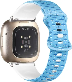 Compatible with Fitbit Sense/Sense 2 / Versa 4 / Versa 3, Replacement Sport Watch Band (Shark Baby Kid Cartoon) Silicone Soft Strap Bracelet