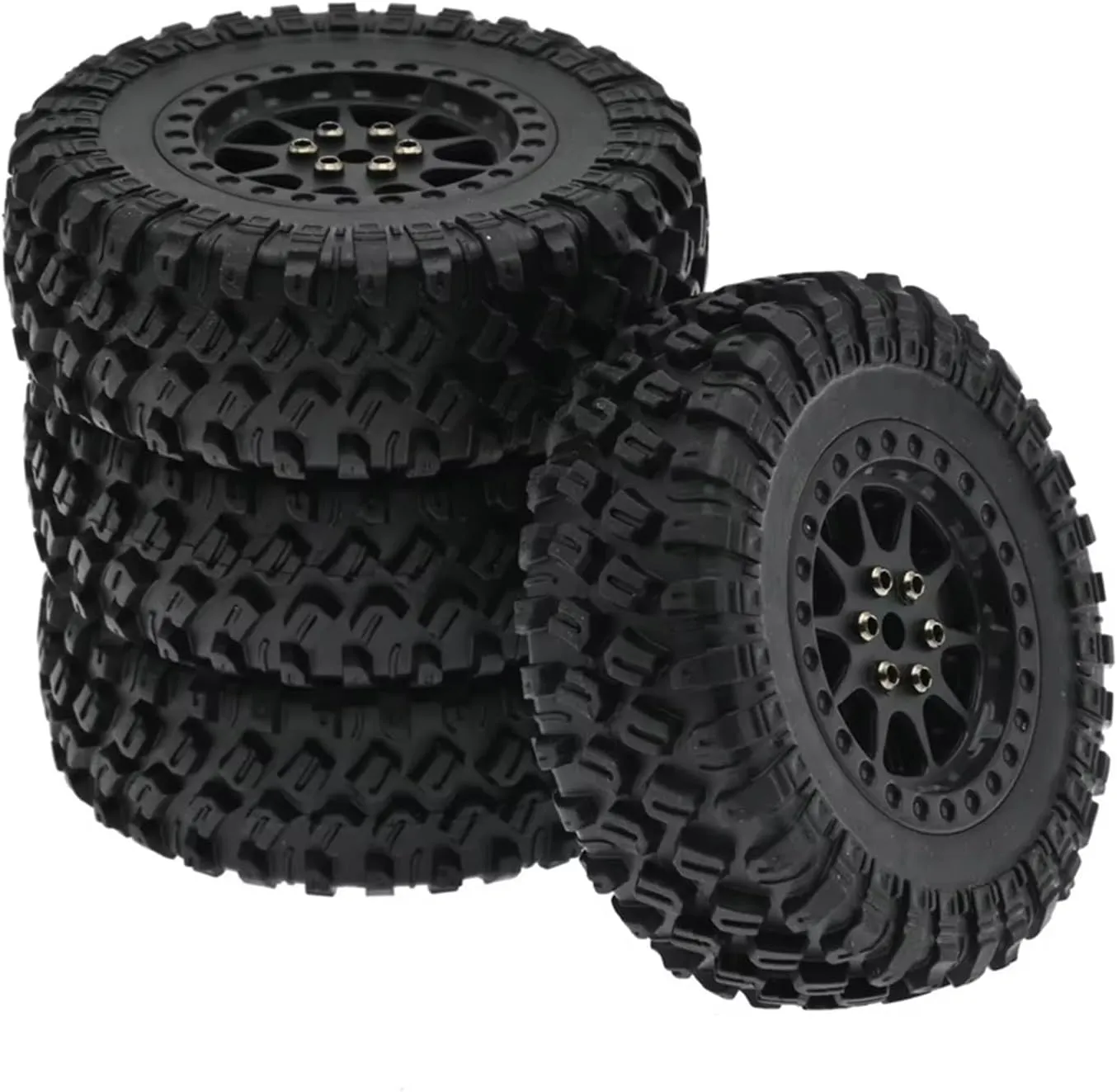 Compatible with MN D90 for MN98 for MN99S MN45 for MN82 for WPL C14 C24 C34 B14 B16 B24 RC Car Parts Aluminum Alloy 70mm Tire Tyres Wheel RC Wheel Tires(Black)