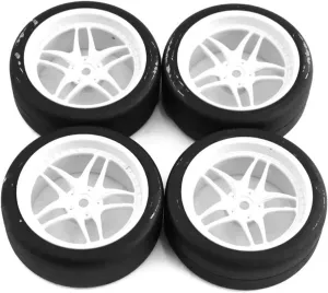 Compatible with Tamiya TT01 TT02 XV01 for Kyosho for HPI for HSP 65mm Drift Tire 1/10 RC Car On Road Touring for Racing Car Tyre Wheel RC Wheel Tires(White)