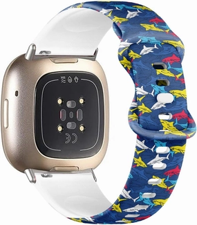 Compatible with Fitbit Sense/Sense 2 / Versa 4 / Versa 3, Replacement Sport Watch Band (Shark Symbols) Silicone Soft Strap Bracelet