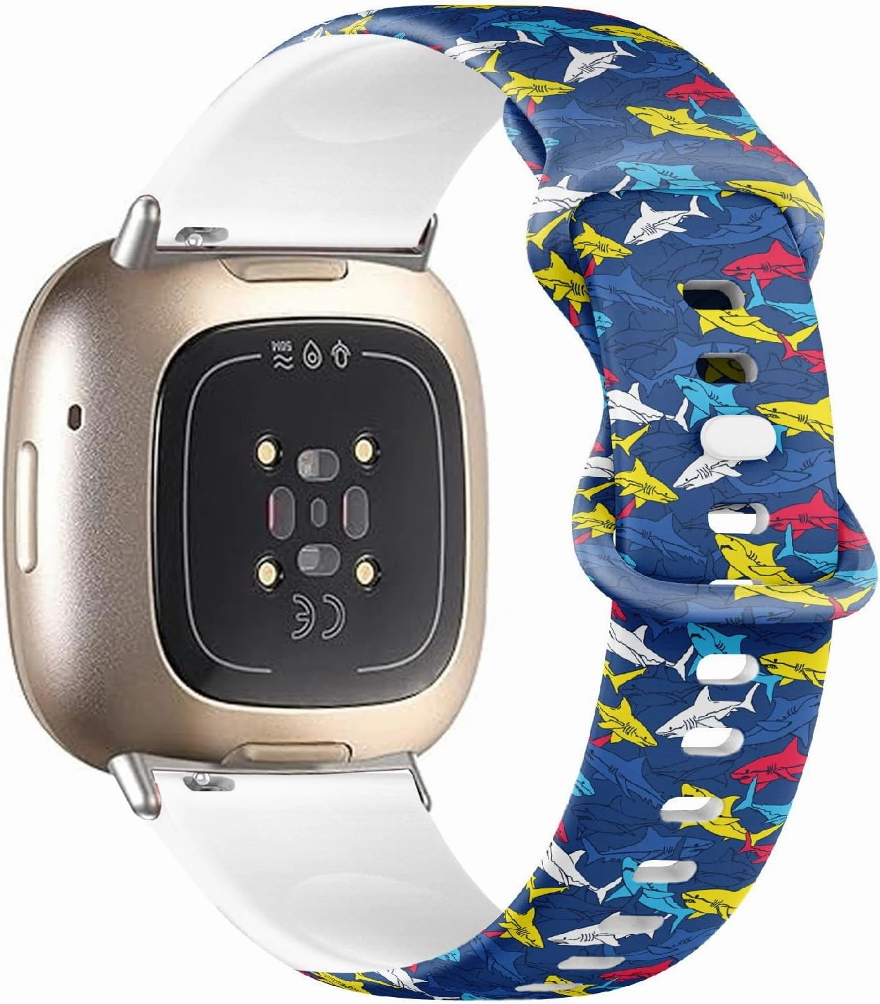 Compatible with Fitbit Sense/Sense 2 / Versa 4 / Versa 3, Replacement Sport Watch Band (Shark Symbols) Silicone Soft Strap Bracelet