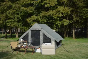 Convenient 4-6 Person Inflatable Camping Tent with Easy Setup and Stove Jack, Waterproof Outdoor Glamping Tent, Army Green