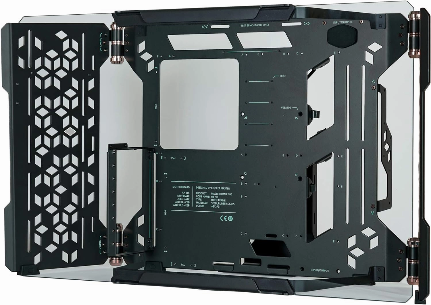 Cooler Master MasterFrame 700 Customizable Open-Air Frame ATX Case, Panoramic Tempered Glass, Premium Variable Friction Hinges, Built-In VESA Mount, Test Bench Mode