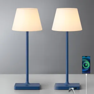 Cordless Portable Touch Table Lamp Waterproof Set of 2, 4000mAh Rechargeable Battery Powered Dimmable LED Desk Lamps, Modern Baby Night Light for Bedroom, Restaurant, Bathroom, Bar (Blue 14.5")