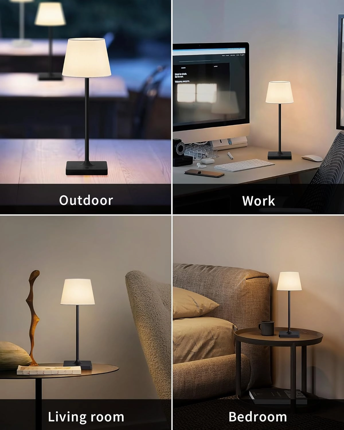 Cordless Portable Touch Table Lamp Set of 2, 4000mAh Rechargeable Battery Powered Dimmable LED Desk Lamps Fabric Lampshde, Modern Baby Night Light for Restaurant, Bedroom (Gold 14.5")