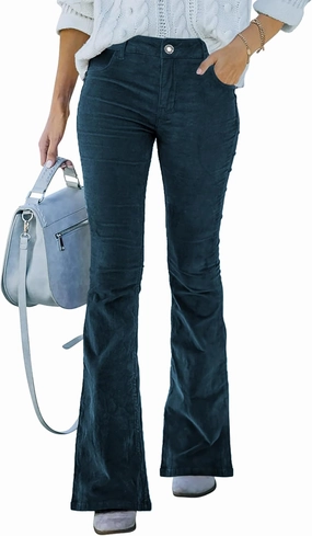 Corduroy Pants for Women High Waist Flare Pants Vintage Baggy Wide Leg Bell Bottom Trousers Pants with Pockets