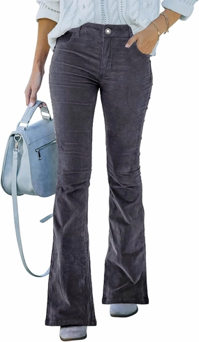 Corduroy Pants for Women High Waist Flare Pants Vintage Baggy Wide Leg Bell Bottom Trousers Pants with Pockets
