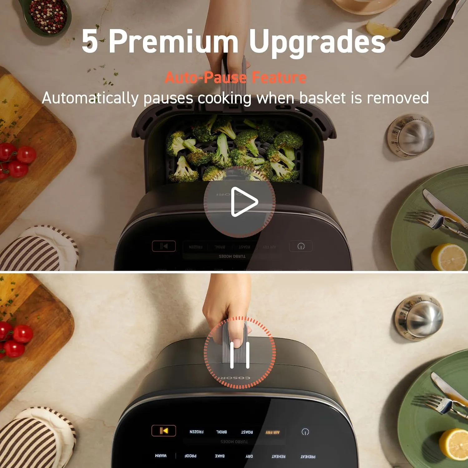 COSORI Air Fryer 9-in-1, Compact & Large 6-Qt, Fast Turbo Modes, 90–450°F Precise Heat for Even Results, Up to 95% Less Oil*, Roast, Bake, Dry, Reheat, Frozen, Broil, Proof, 120V, TurboBlaze, Grey