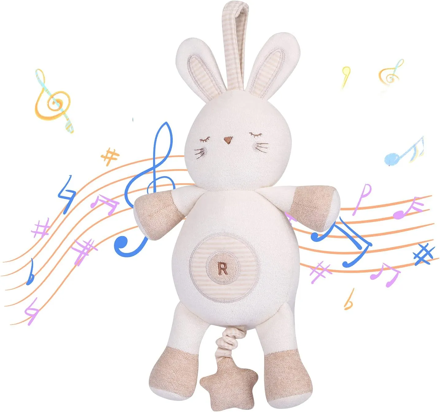 COTTONEBEBE Organic Baby Toys, Stuffed Animal Toy with Lullaby Music for Infant Babies 0 3 6 12 to 36 Months Boy & Girl,Ideal Gift for Newborn (Rabbit, Cotton)