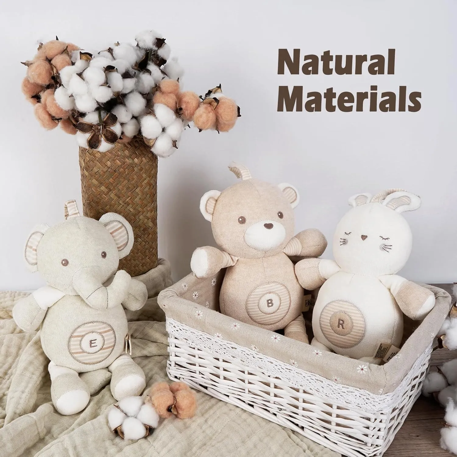 COTTONEBEBE Organic Baby Toys, Stuffed Animal Toy with Lullaby Music for Infant Babies 0 3 6 12 to 36 Months Boy & Girl,Ideal Gift for Newborn (Rabbit, Cotton)