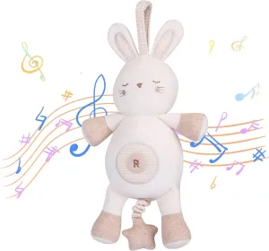 COTTONEBEBE Organic Baby Toys, Stuffed Animal Toy with Lullaby Music for Infant Babies 0 3 6 12 to 36 Months Boy & Girl,Ideal Gift for Newborn (Rabbit, Cotton)