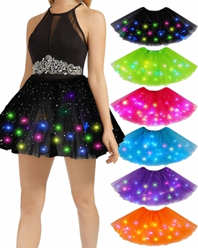 Coume 6 Pcs LED Tulle Tutu Skirt Light up Tutus for Women Lighted Ballet Dance Skirt Cosplay Costumes Glow in The Dark(Simple Colors)