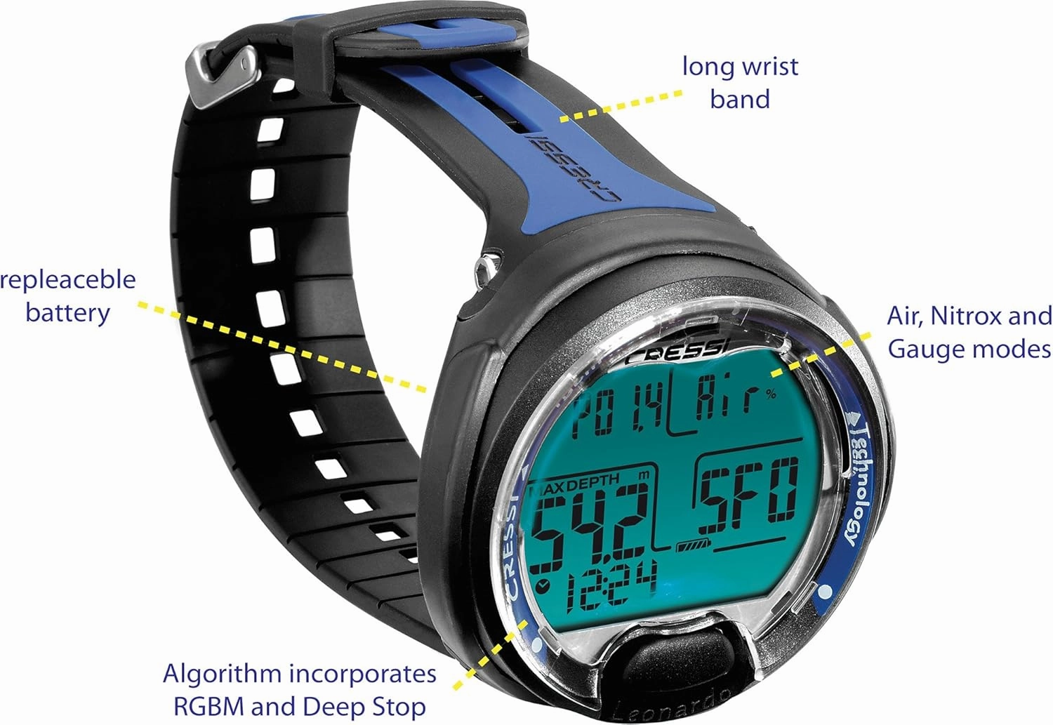 Cressi Leonardo 2.0 Underwater Single-Button Scuba Dive Computer, 3 Modes: Air, Nitrox, Gage, User-Friendly Menu - Designed and Made in Italy