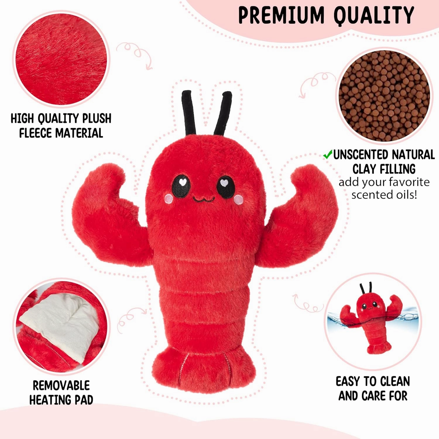 Crustacean Microwavable Unscented Heating Pad for Women - Warm Cozy Plush Heatable Stuffed Toy Animal - Hot and Cold Heat Bag Gift for Women and Girls Red