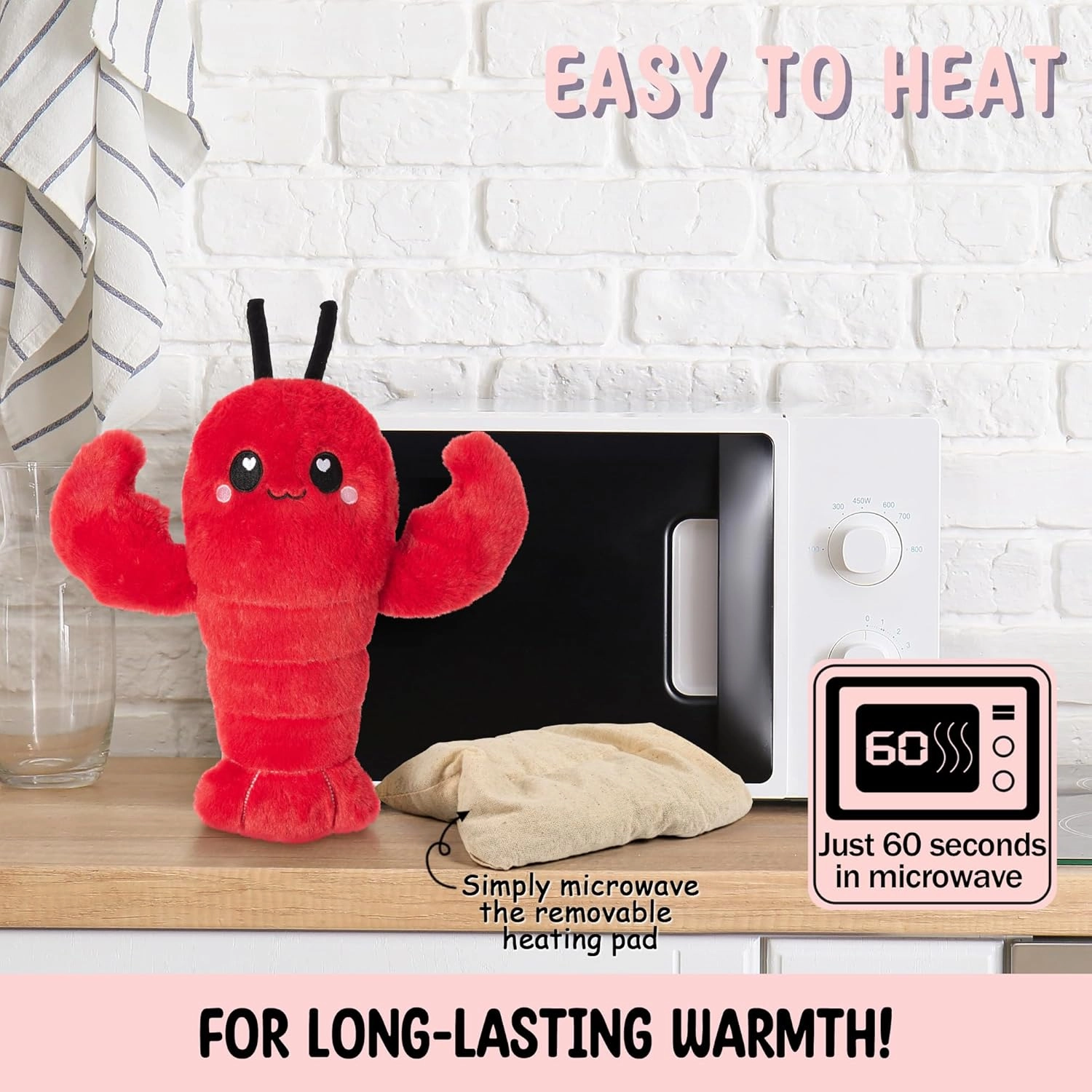 Crustacean Microwavable Unscented Heating Pad for Women - Warm Cozy Plush Heatable Stuffed Toy Animal - Hot and Cold Heat Bag Gift for Women and Girls Red