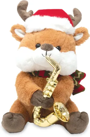 Cuddle Barn - Merry Saxmas Sterling | Animated Christmas Reindeer Stuffed Animal Plush Toy, Sways, Lights Up, and Plays Saxophone to Have Yourself a Merry Little Christmas, 10 inches