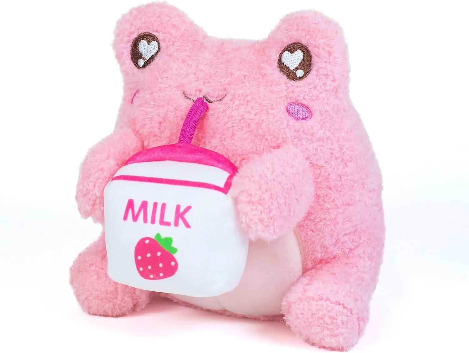 Cuddle Barn PlushGoals - Strawberry Milk Sippin' Wawa The Froggie Soft Light Pink Scented Stuffed Animal Kawaii Frog Plush Toy, 6 inches