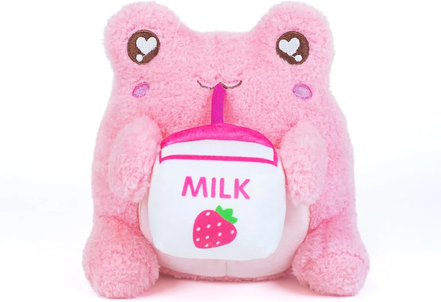 Cuddle Barn PlushGoals - Strawberry Milk Sippin' Wawa The Froggie Soft Light Pink Scented Stuffed Animal Kawaii Frog Plush Toy, 6 inches