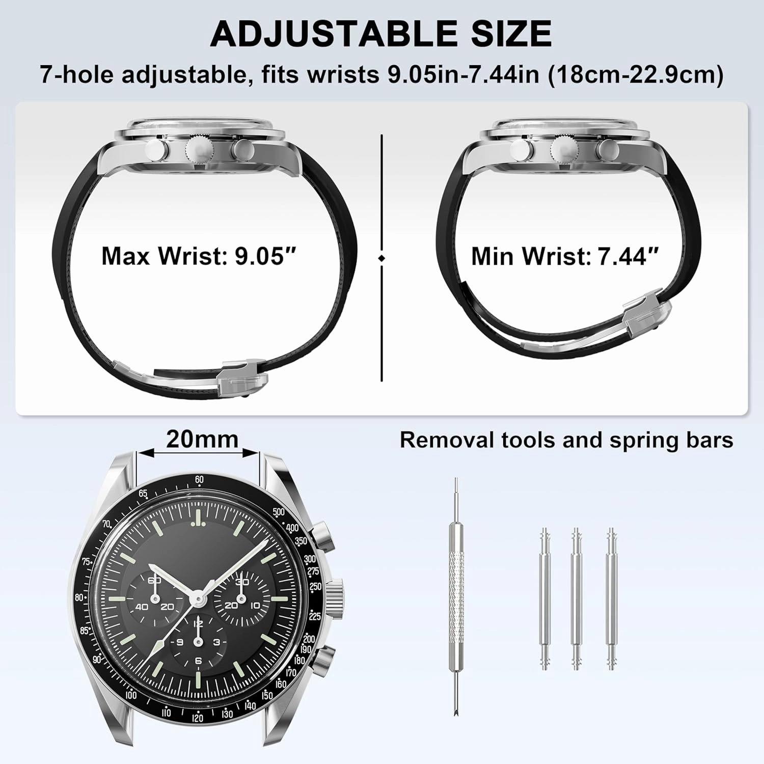 Curved End Rubber Strap Compatible with Omega Rolex Tudor SEIKO 20mm 22mm Watch，Seamaster Speedmaster Diver 150M 300M 600M Omega X Swatch Moonswatch Watch Replacement Band Men Women