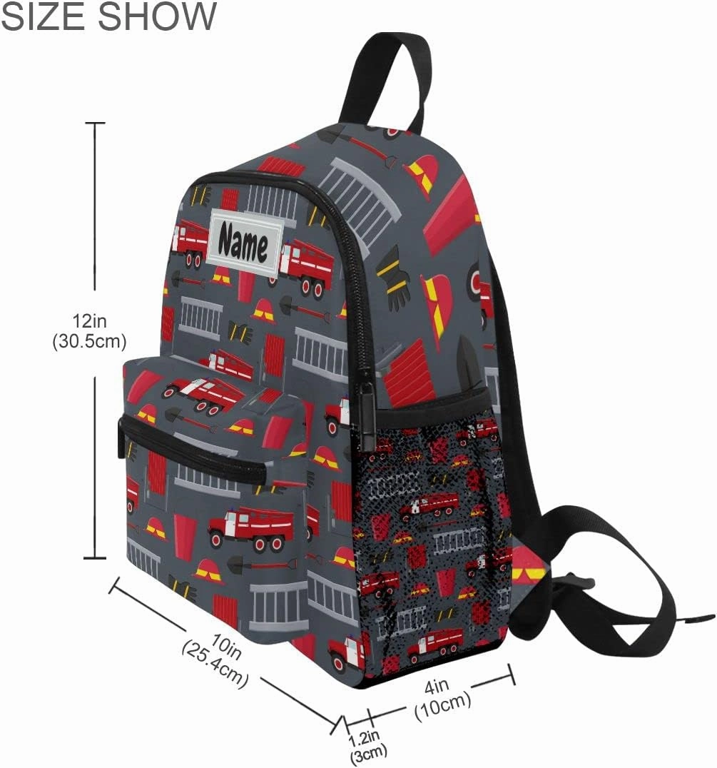 Custom Kid's Name Backpack, Firefighter Cars Toddler Backpack for Daycare Travel, Personalized Name Preschool Bookbags for Boys Girls