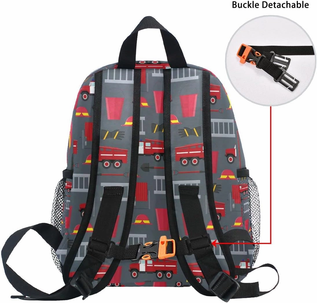 Custom Kid's Name Backpack, Firefighter Cars Toddler Backpack for Daycare Travel, Personalized Name Preschool Bookbags for Boys Girls