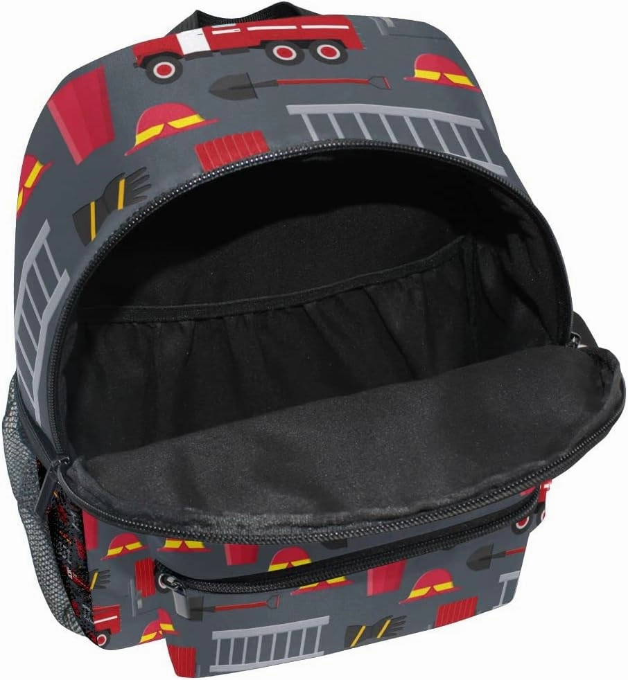 Custom Kid's Name Backpack, Firefighter Cars Toddler Backpack for Daycare Travel, Personalized Name Preschool Bookbags for Boys Girls