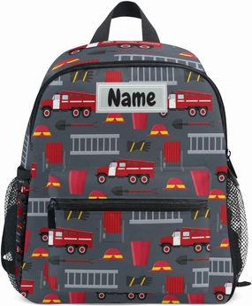 Custom Kid's Name Backpack, Firefighter Cars Toddler Backpack for Daycare Travel, Personalized Name Preschool Bookbags for Boys Girls