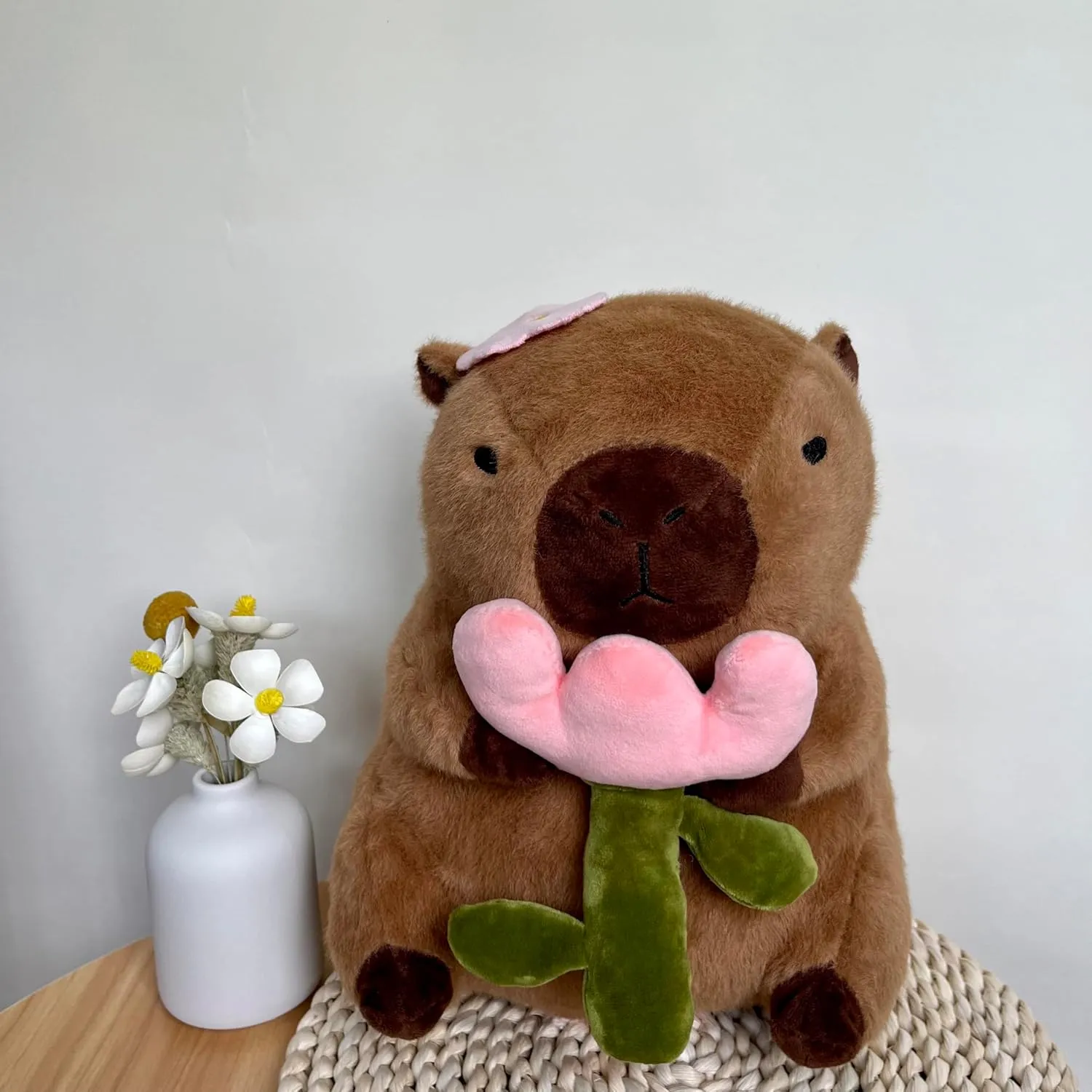 Cute Capybara Plush with Rose,12inch Kawaii Capybara Stuffed Animal Soft Stuffed Capybara Toy Birthday for Kids (Rose Capybara)