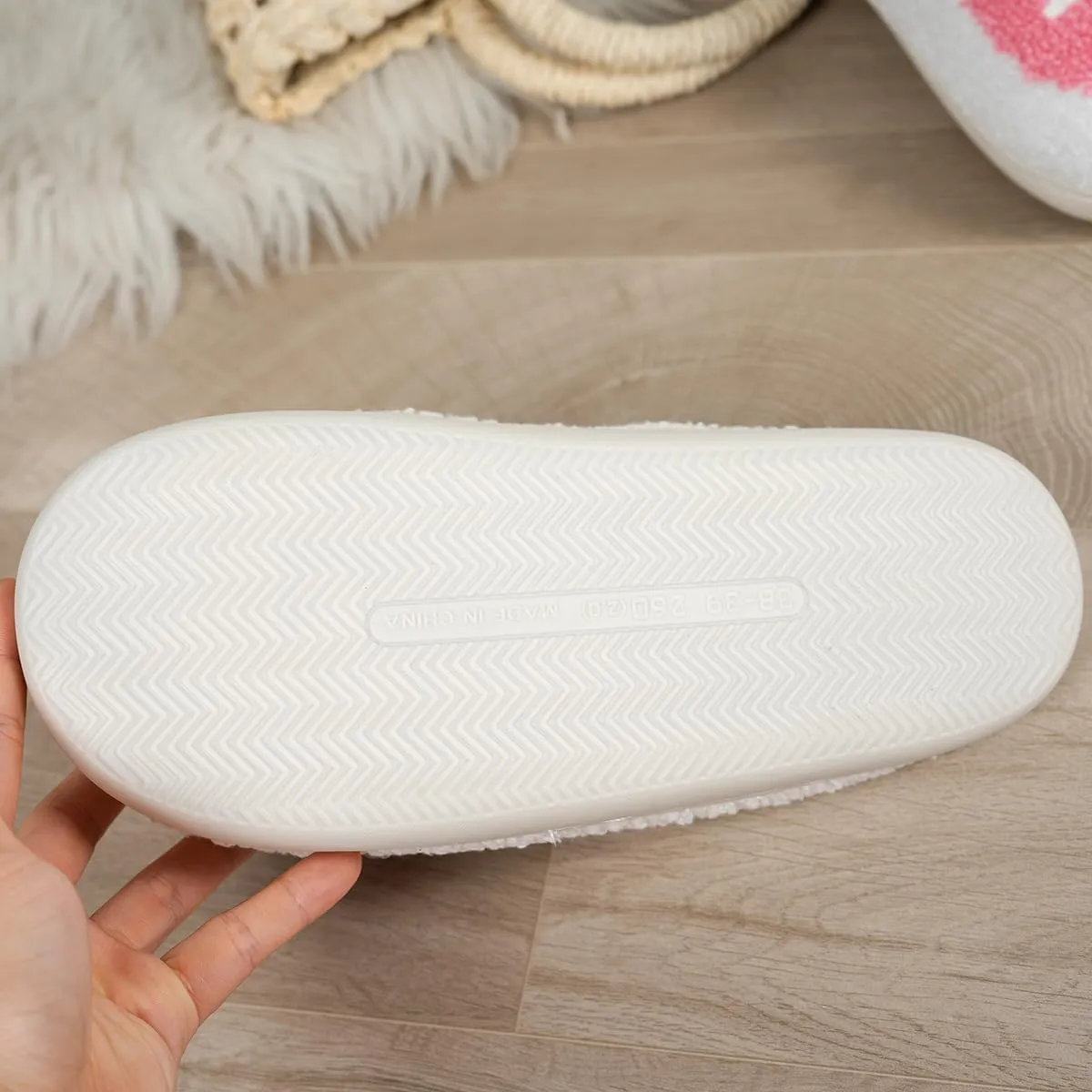 Cute Cozy Fluffy Mama Bear Slippers for Women - Pink, Soft Plush Memory Foam, Letter Print, Round Toe, Slip On, Winter, Mother's Day Gift