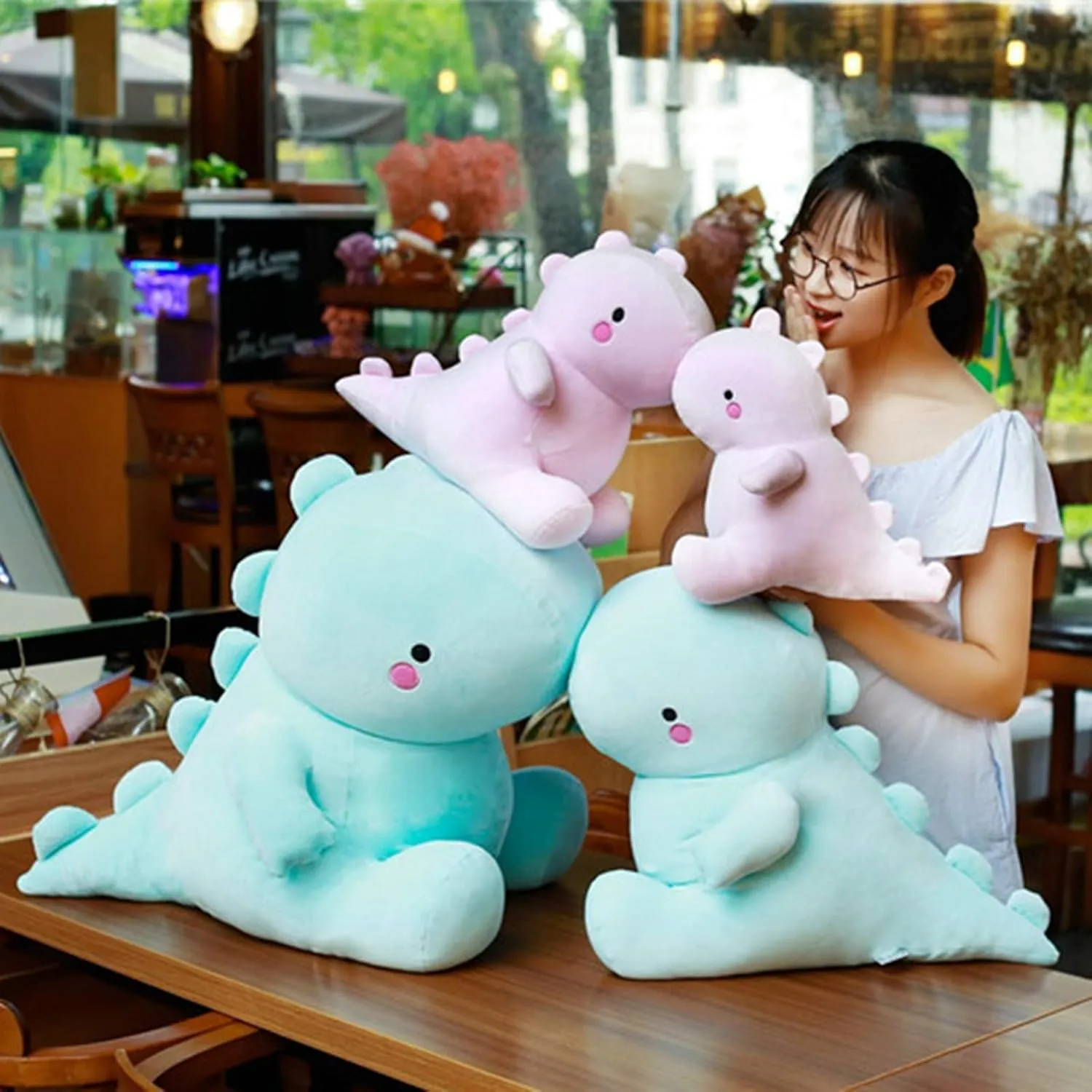 Cute Dinosaur Plush Toys, Fat Dinosaur Stuffed Animals Dolls, Soft Plush Dino Plushie, Birthday Gifts for Kids Girls Boys Pink 12 inch