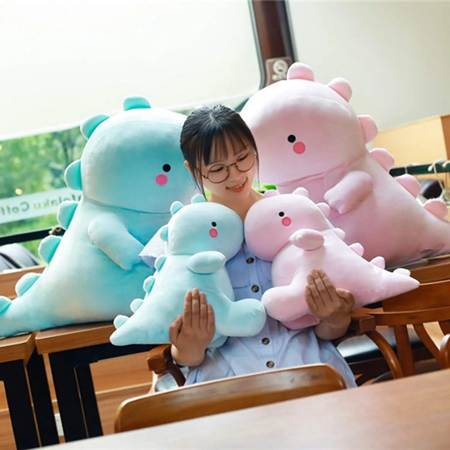 Cute Dinosaur Plush Toys, Fat Dinosaur Stuffed Animals Dolls, Soft Plush Dino Plushie, Birthday Gifts for Kids Girls Boys Pink 12 inch