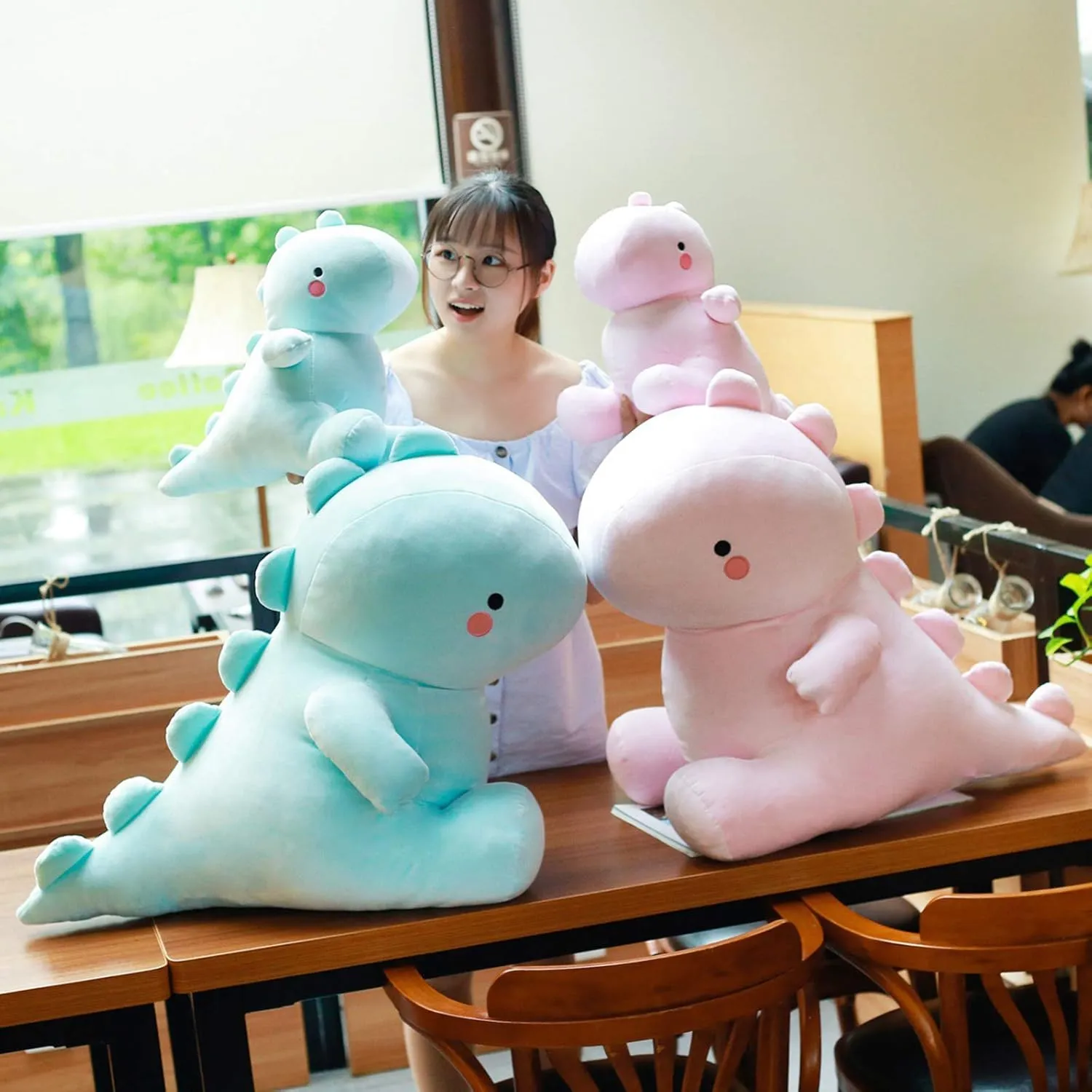Cute Dinosaur Plush Toys, Fat Dinosaur Stuffed Animals Toys Dolls, Soft Plush Stuffed Animal Dino Plushie, Birthday Gifts for Kids Girls Boys Blue 20 inch