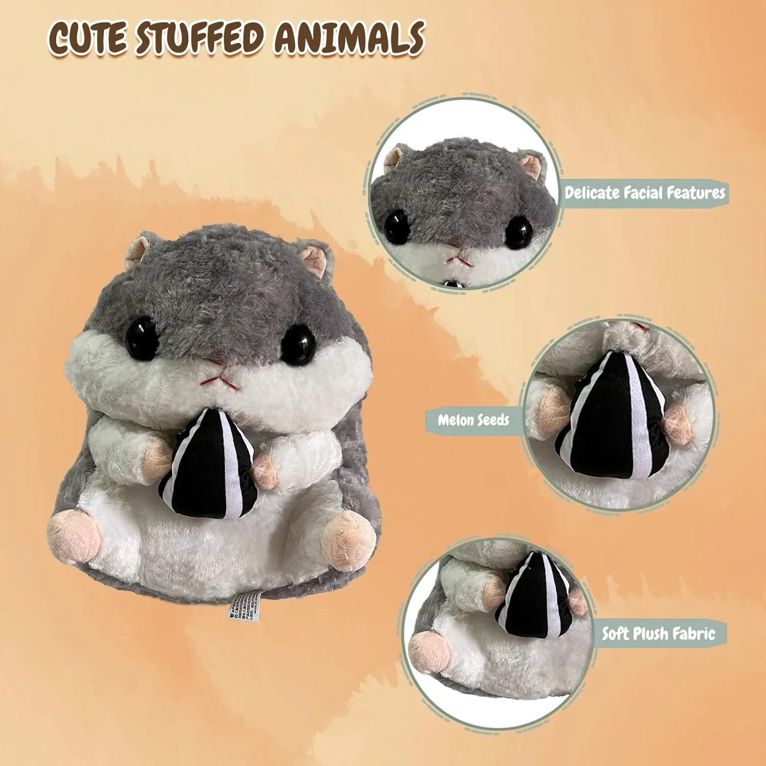 Cute Hamster Plush Toy,15.7inch Hamster Stuffed Animal Plush Pillow,Soft Stuffed Toy Birthday for Kids Boys Girls (Grey)