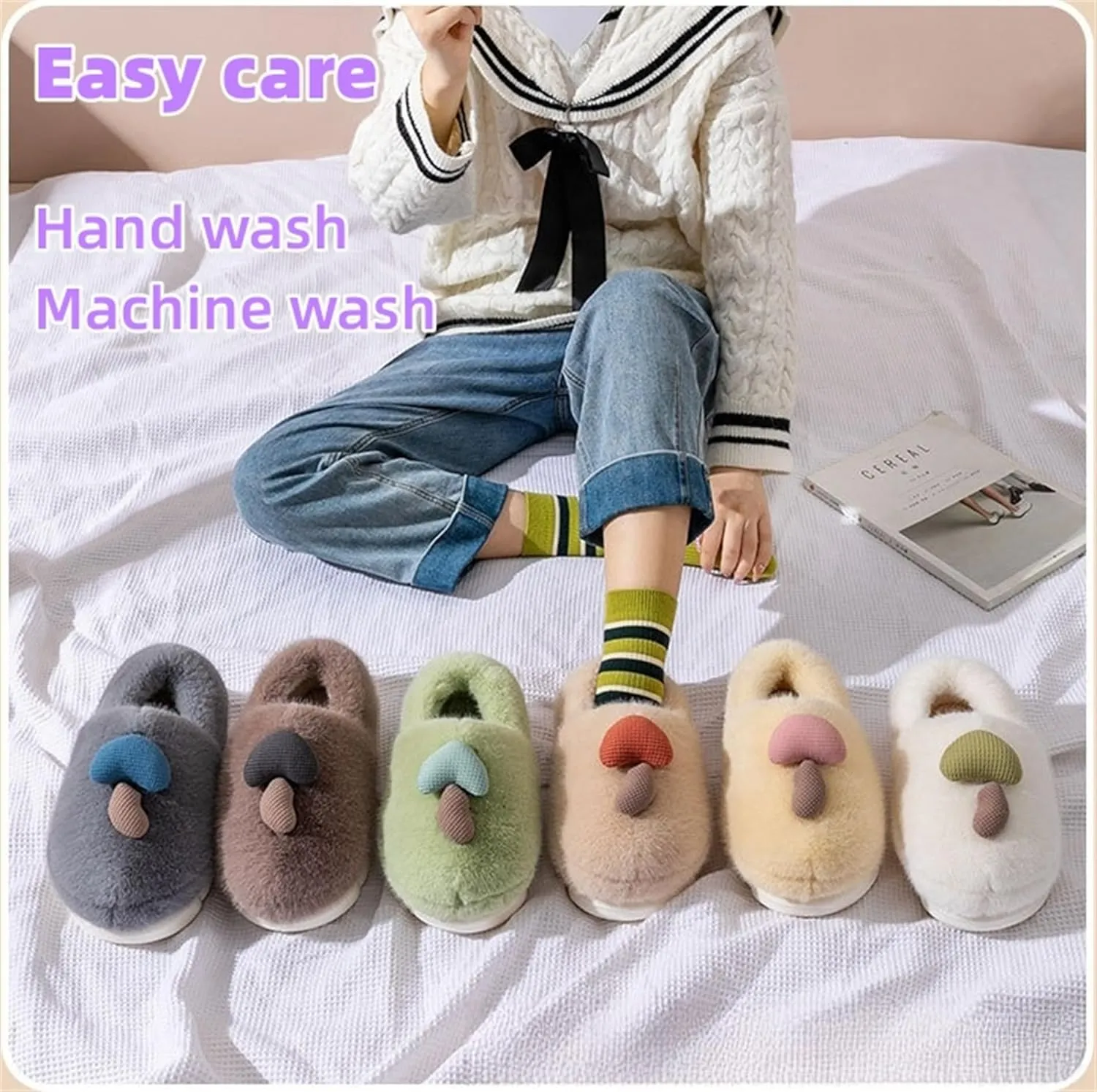 Cute Mushroom Slippers for Women Men Memory Foam Cartoon Fuzzy Warm slippers Indoor House Home Winter Shoes