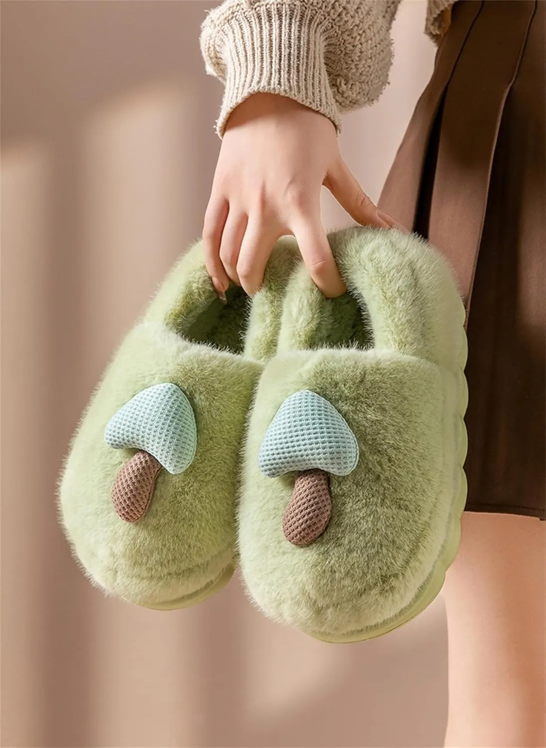 Cute Mushroom Slippers for Women Men Memory Foam Cartoon Fuzzy Warm slippers Indoor House Home Winter Shoes