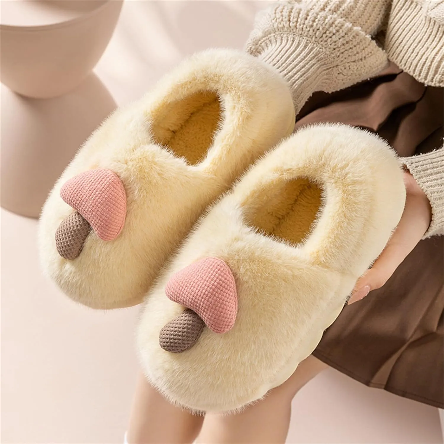 Cute Mushroom Slippers for Women Men Memory Foam Cartoon Fuzzy Warm slippers Indoor House Home Winter Shoes
