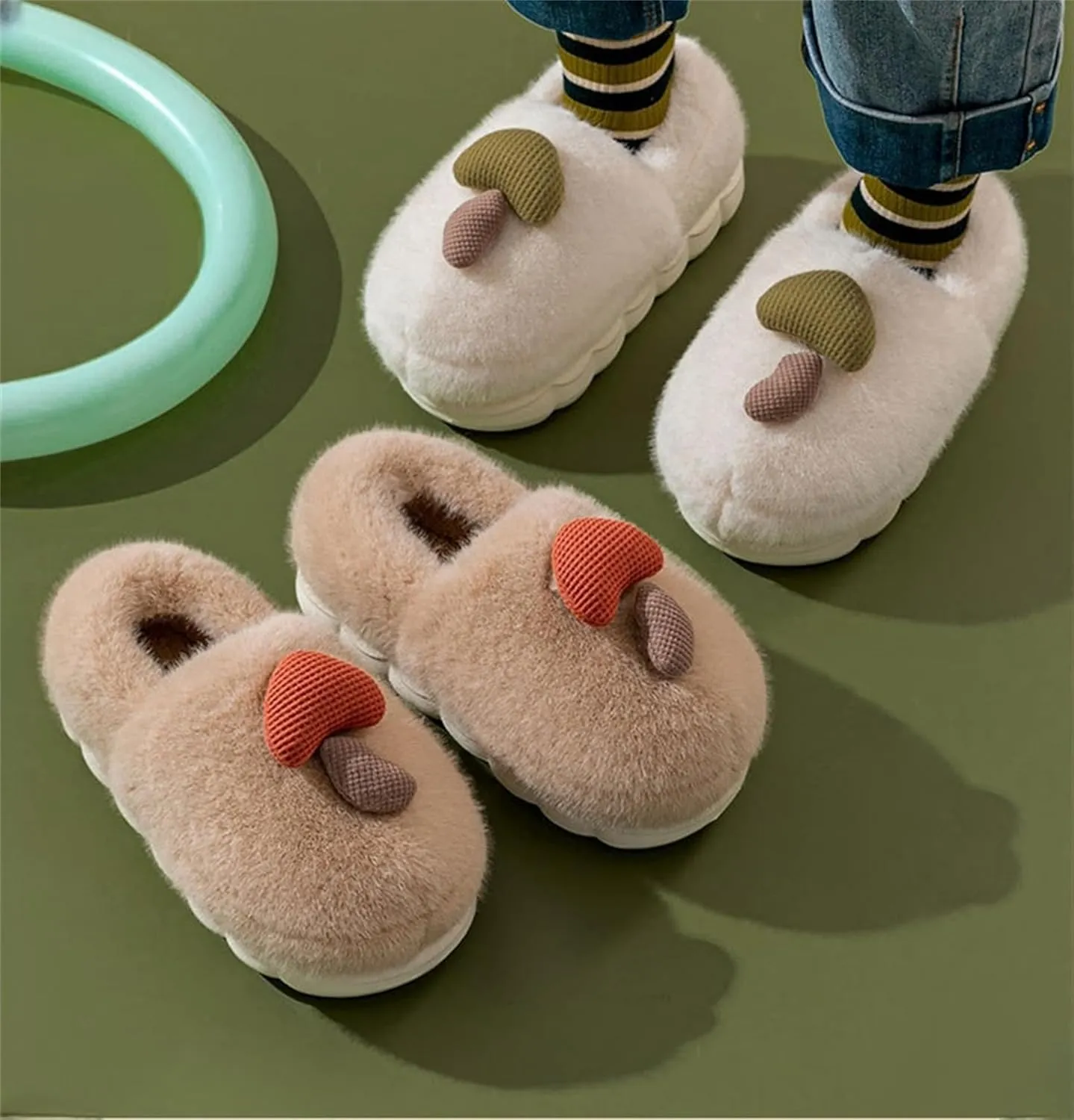 Cute Mushroom Slippers for Women Men Memory Foam Cartoon Fuzzy Warm slippers Indoor House Home Winter Shoes
