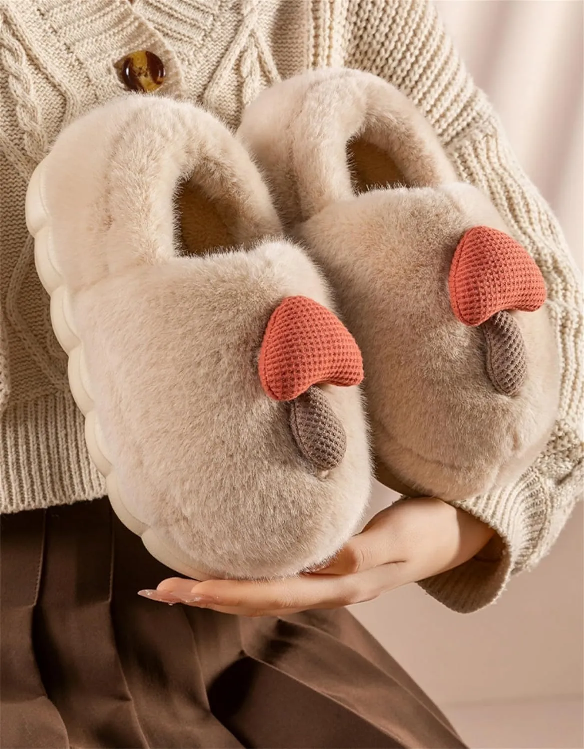 Cute Mushroom Slippers for Women Men Memory Foam Cartoon Fuzzy Warm slippers Indoor House Home Winter Shoes
