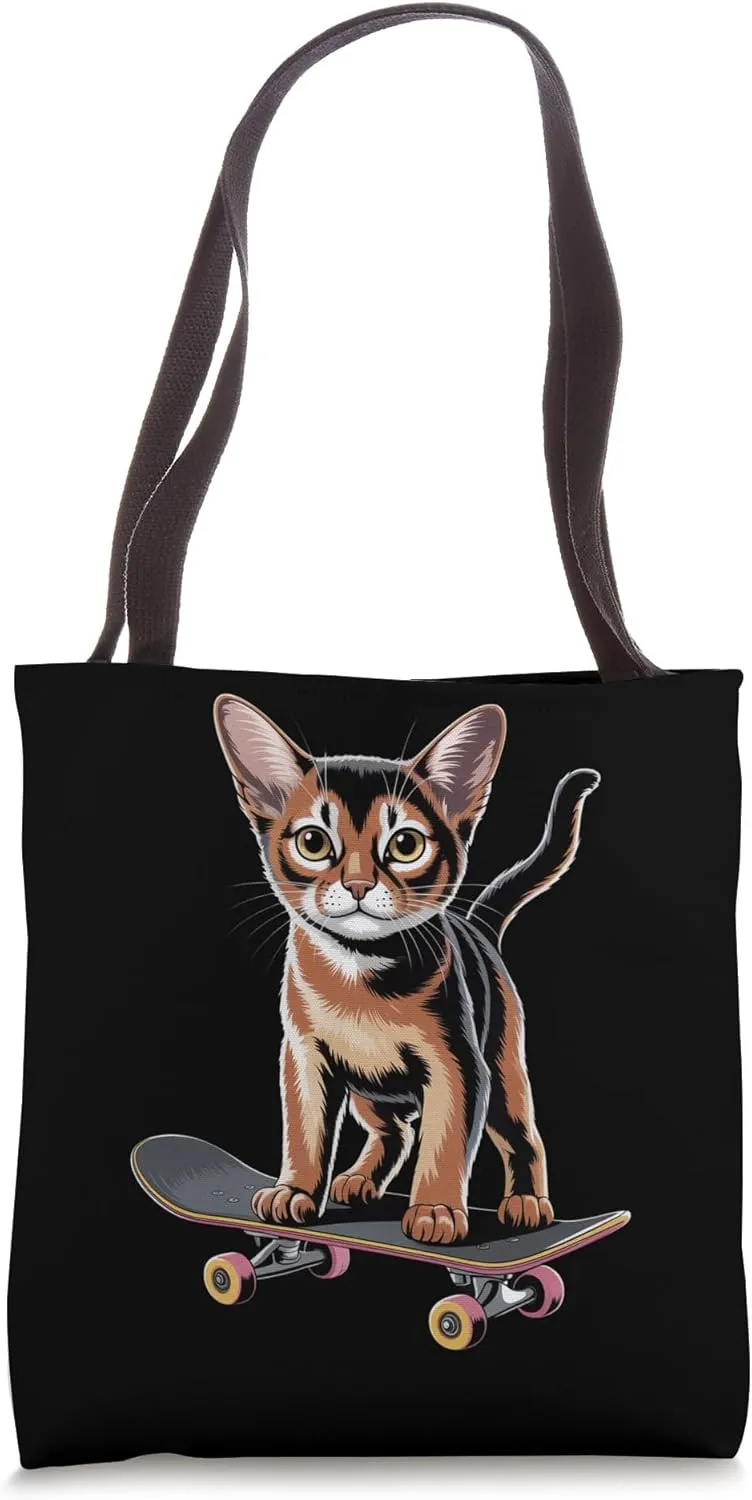 Cute Skateboarding Cat Tote Bag
