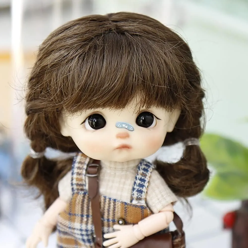 Cute Soft Doll Wigs for 1/8BJD, 1/12BJD Long Hair Multi-Color Optional Action Figure Doll Accessories Toys Gift (Dark Brown2)