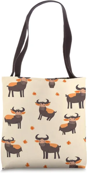 Cute Wildebeest Plush Toy Kawaii Wildlife Pattern Decor Tote Bag