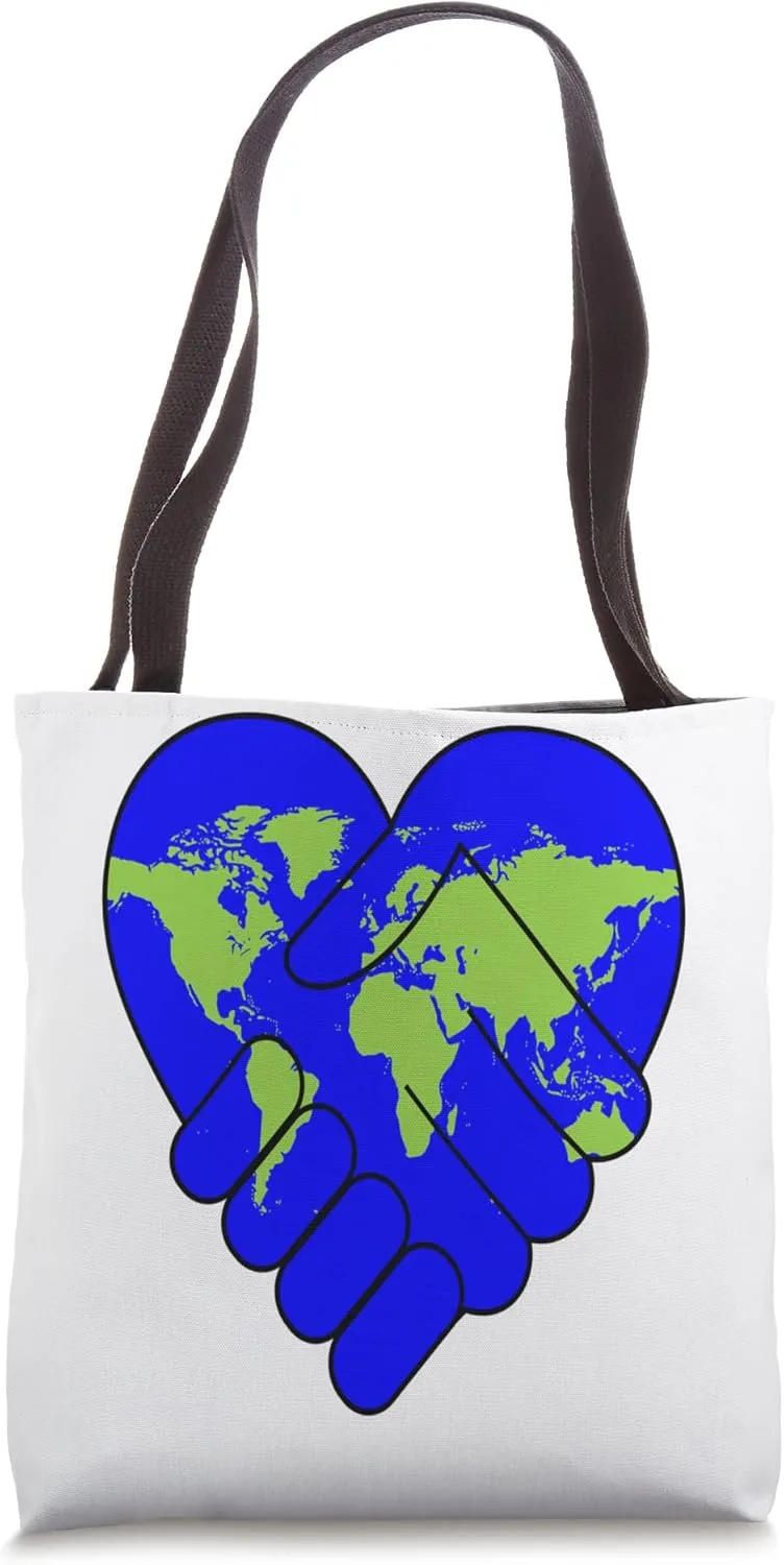 CUTE WORLD TEE. COOPERATION FRIENDSHIP HANDS HANDSHAKE HEART Tote Bag