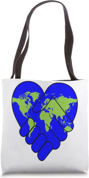 CUTE WORLD TEE. COOPERATION FRIENDSHIP HANDS HANDSHAKE HEART Tote Bag