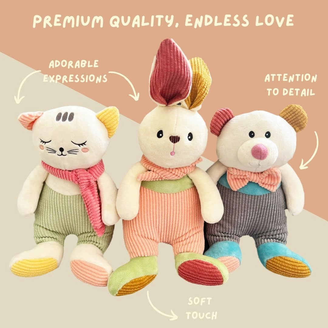 Cute Soft Corduroy Charlie Bear Stuffed Animal 14.5 Inches Plush Toy for Kids Ages 0 and Up, Adorable Gift for Toddlers, Baby Showers, Christmas and Birthdays (Gray)