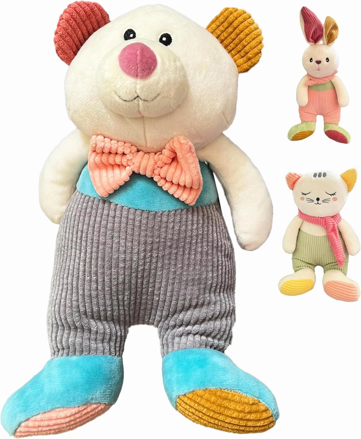 Cute Soft Corduroy Charlie Bear Stuffed Animal 14.5 Inches Plush Toy for Kids Ages 0 and Up, Adorable Gift for Toddlers, Baby Showers, Christmas and Birthdays (Gray)