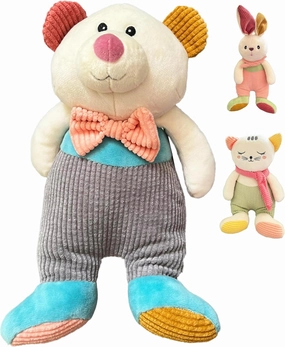 Cute Soft Corduroy Charlie Bear Stuffed Animal 14.5 Inches Plush Toy for Kids Ages 0 and Up, Adorable Gift for Toddlers, Baby Showers, Christmas and Birthdays (Gray)