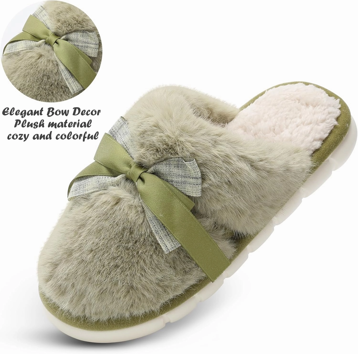 Cute Women's Memory Foam House Slippers - Fuzzy Plush Faux Fur Slippers with Bow Butterfly Tie - Anti-Skid Indoor/Outdoor Gifts for Women, Moms & Ladies
